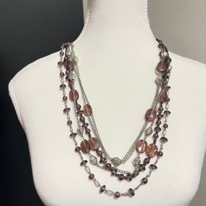 Bijoux Terner Silver Tone Earring & 5 Strand Necklace Set Brown Gemstone Beads